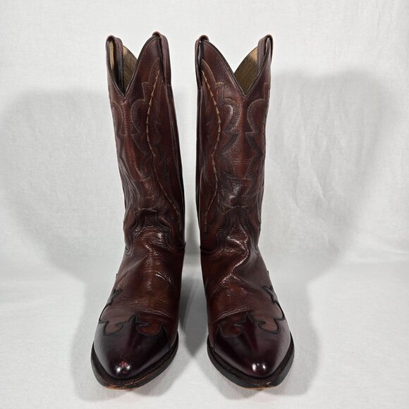 Vintage 1977 DAN POST Brown Leather Vegas Cut COWBOY Wingtip Boots Men Size 11D. - Picture 4 of 17